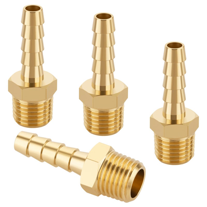KOOTANS 4pcs Brass Hose Barb Fittings 1/4" Hose Barb to 1/4 NPT Male Thread Air Hose Fittings Brass Quick Coupler Air M Type Adapter Connector Fitting - Image 1